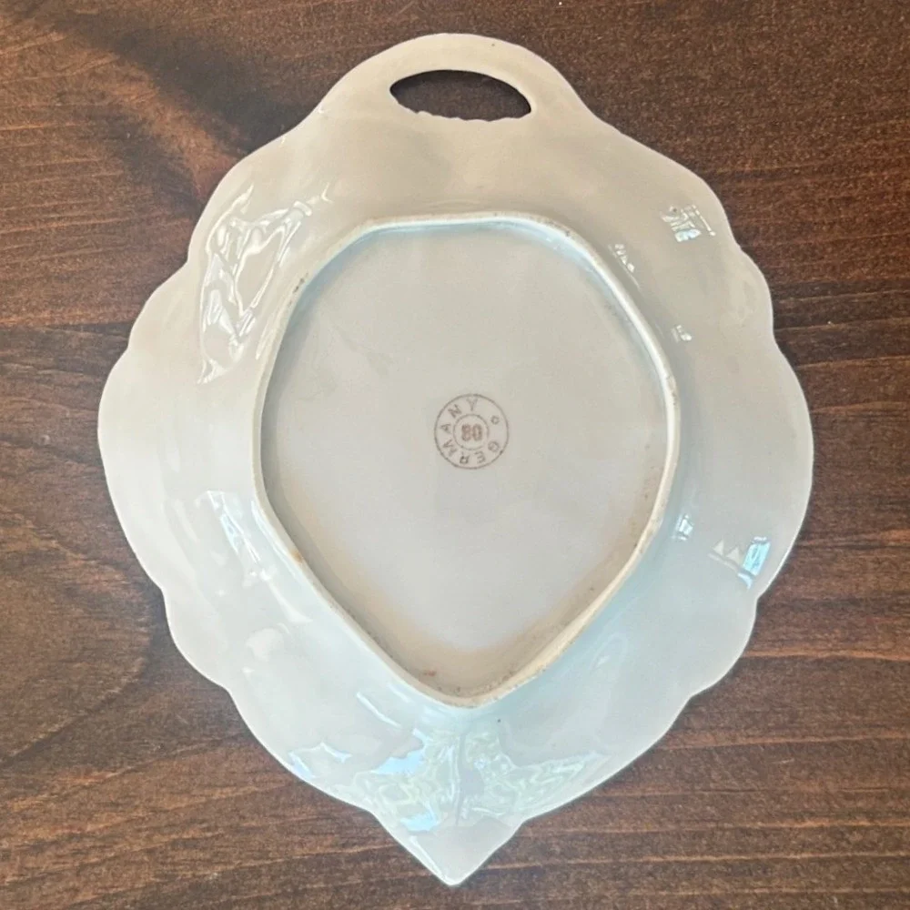 Vintage Germany Porcelain Nappy Dish White Floral Rose Luster‎ Heart Cottagecore